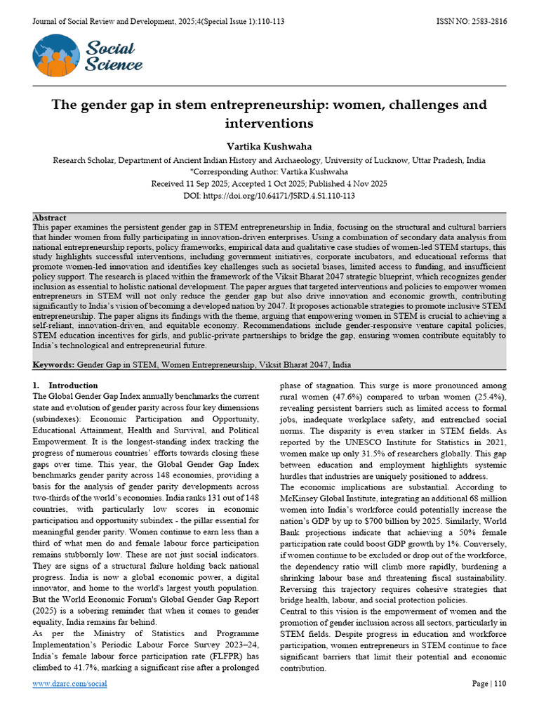 The Gender Gap in STEM Entrepreneurship: Women, Challenges and ...