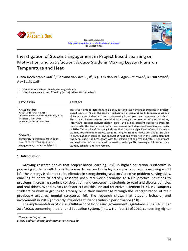 Student Engagement in Project-Based Learning | PDF | Heat Transfer ...