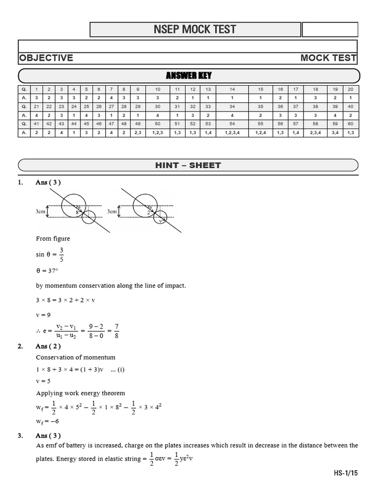 NSEP Mock Test Answer Key | PDF | Physics | Physical Phenomena