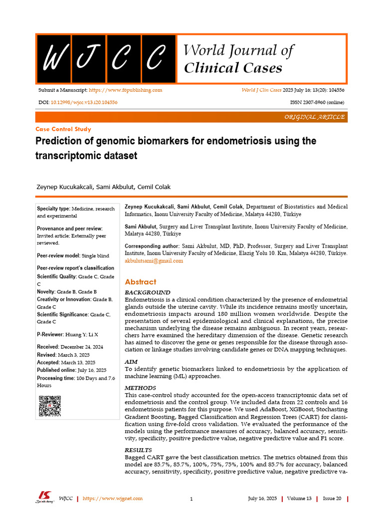 Prediction of Genomic Biomarkers For Endometriosis Using The ...