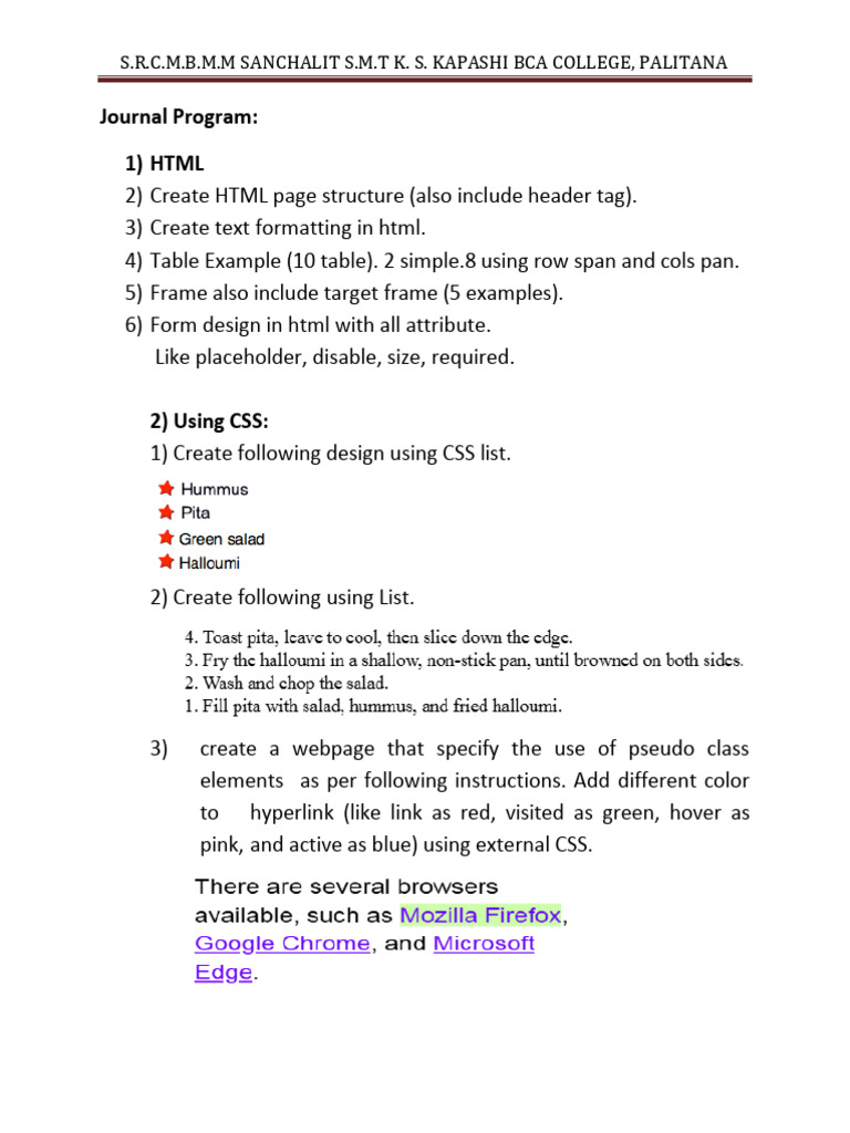 HTML, CSS, and JavaScript Exercises | PDF