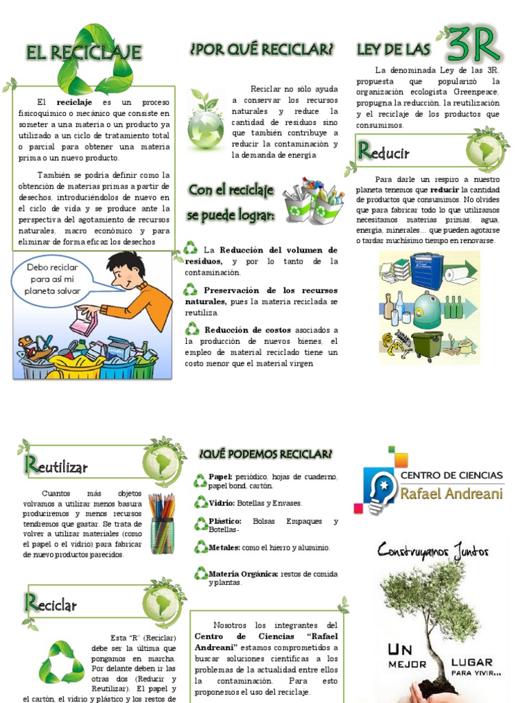 Tríptico Educativo sobre Reciclaje | PDF | Reciclaje | Residuos
