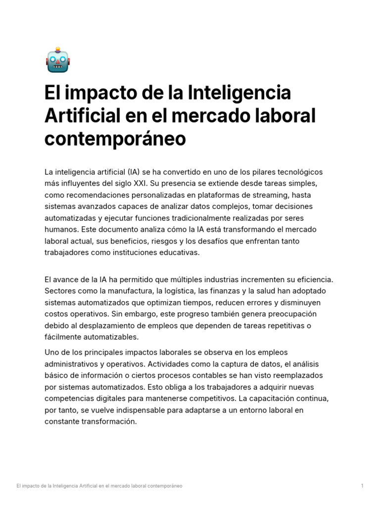 El Impacto de La Inteligencia Artificial en El Mercado Laboral ...