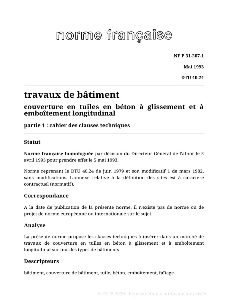 Cahier des Clauses Techniques pour Couvertures en Tuiles Béton | PDF ...