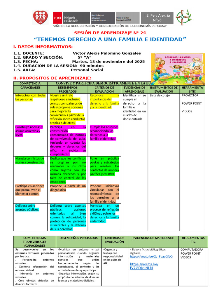 Derechos a la Familia e Identidad | PDF | Aprendizaje | Evaluación