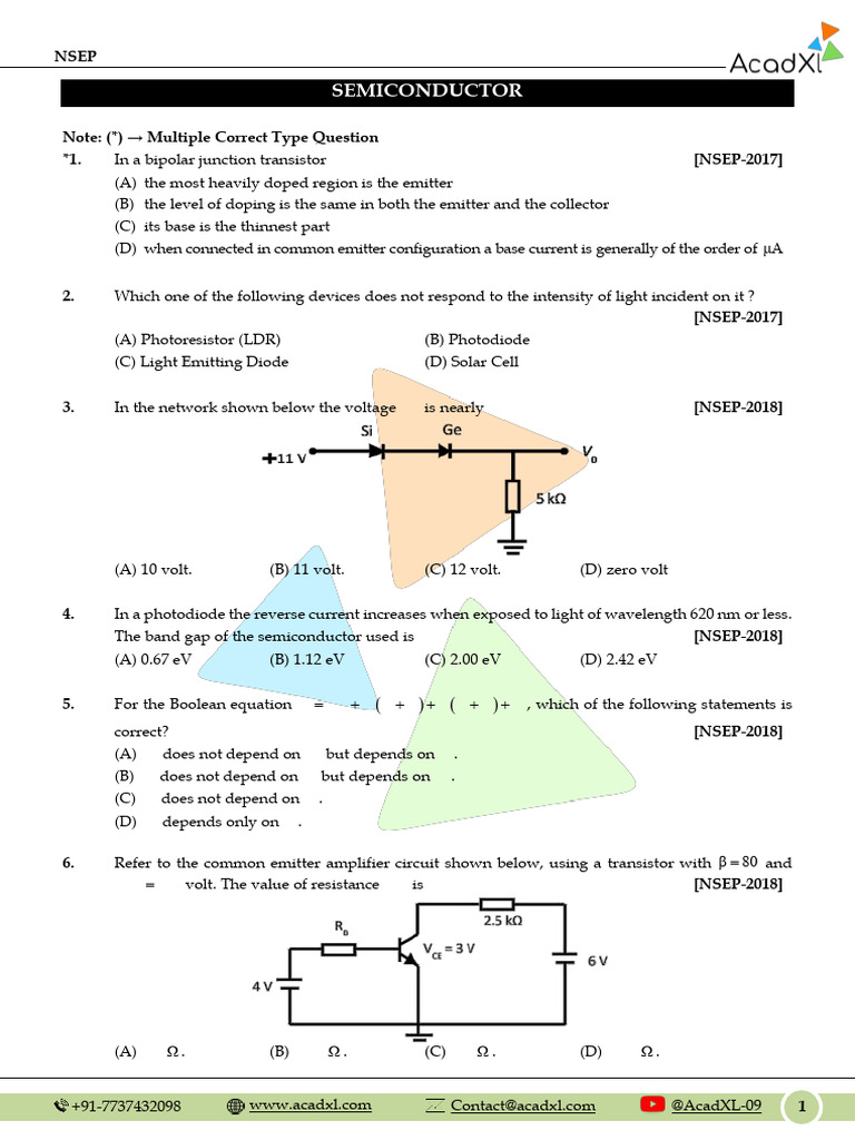 NSEP Semiconductor and Fluid Mechanics Questions | PDF | P–N Junction ...