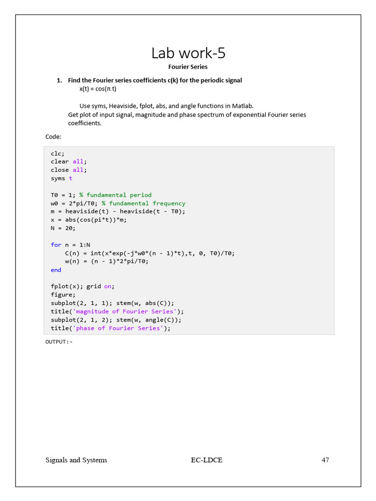 Fourier Series Analysis in MATLAB | PDF | Fourier Series | Harmonic ...