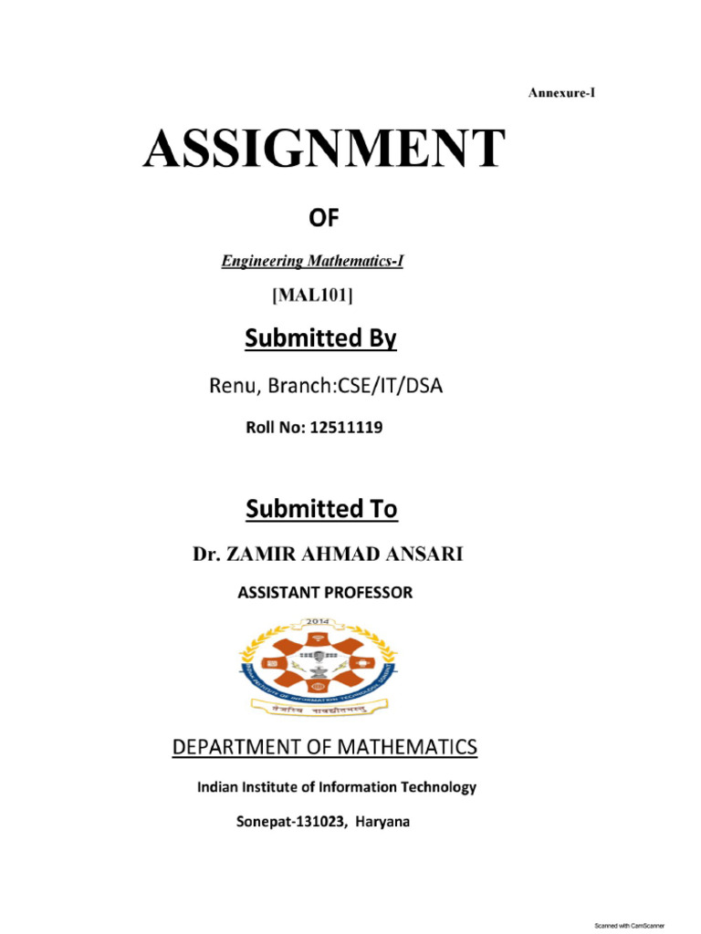 Mathematics -I Assignment Questions-2025_7 | PDF
