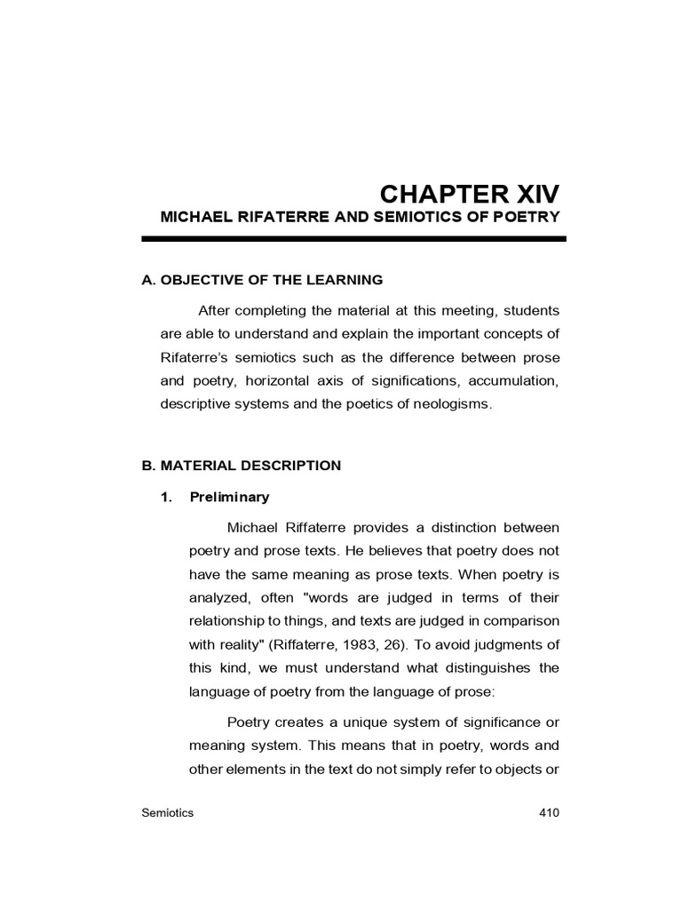 Riffaterre's Semiotics in Poetry Analysis | PDF | Poetry | Semantics