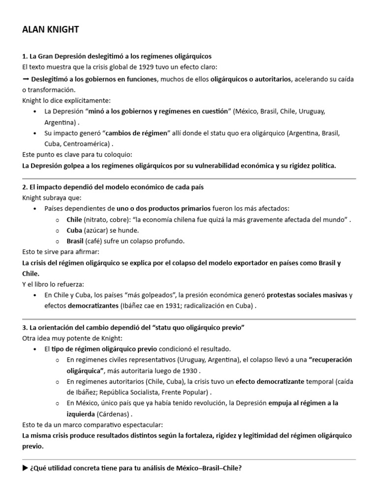 Impacto de la Gran Depresión en Oligarquías | PDF | Chile | Cuba