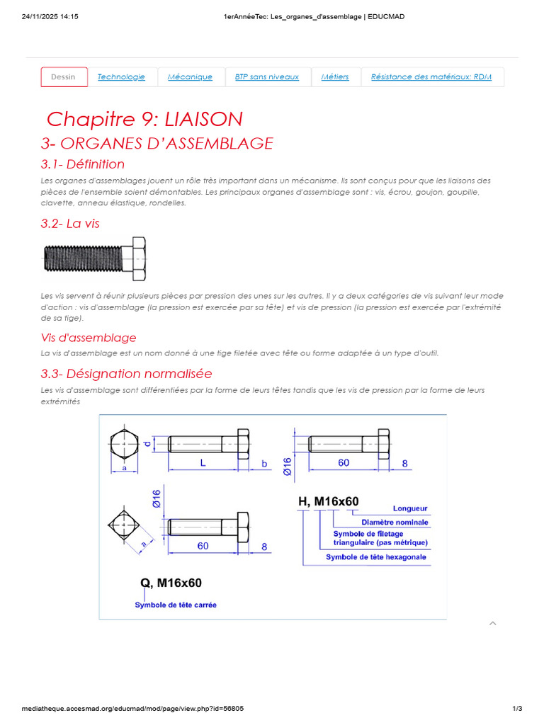 Organes d'assemblage : vis et types | PDF | Vis de fixation | Équipement