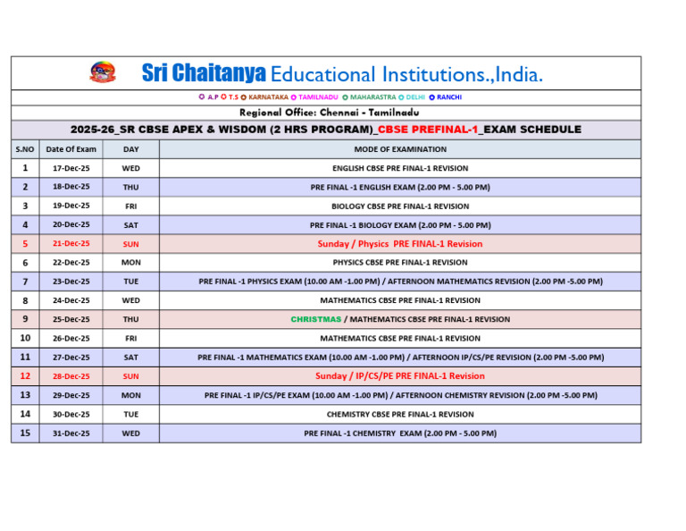 CBSE Pre Final-1 Exam Schedule 2025 | PDF