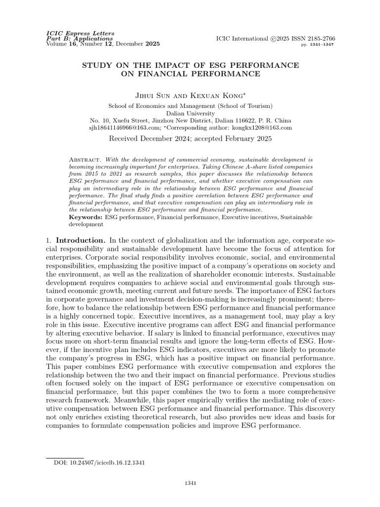 Study On The Impact of Esg Performance On Financial Performance | PDF ...