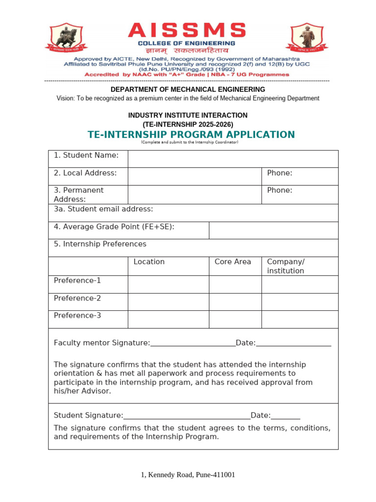 TE-Internship Application 2025-2026 | PDF