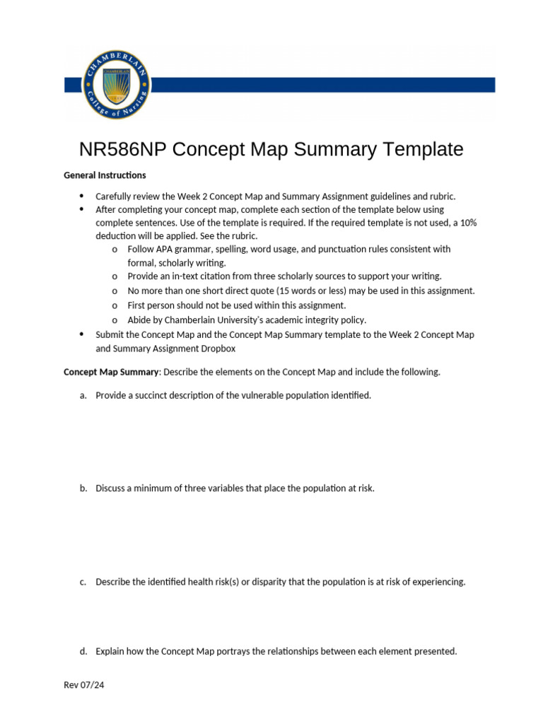 NR586NP Concept Map Summary Guide | PDF
