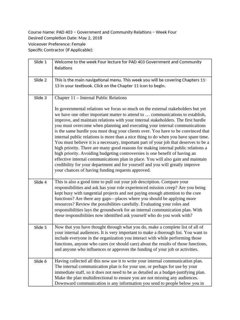 PAD 403 - Week Four Voiceover Script-1 | PDF | Strategic Planning ...
