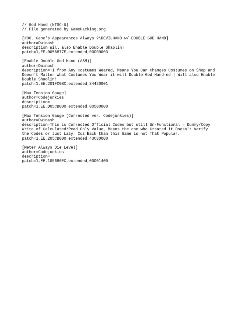 God Hand Cheat Codes and Patches | PDF