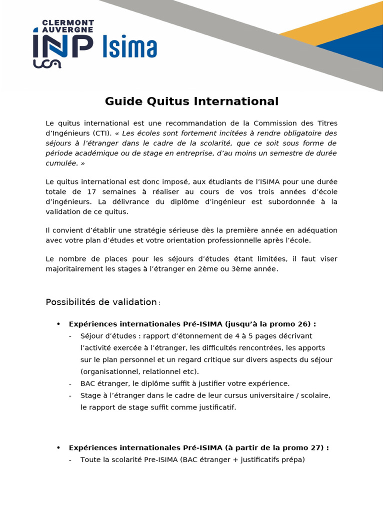 Guide du Quitus International ISIMA | PDF | Niveaux d'enseignement ...
