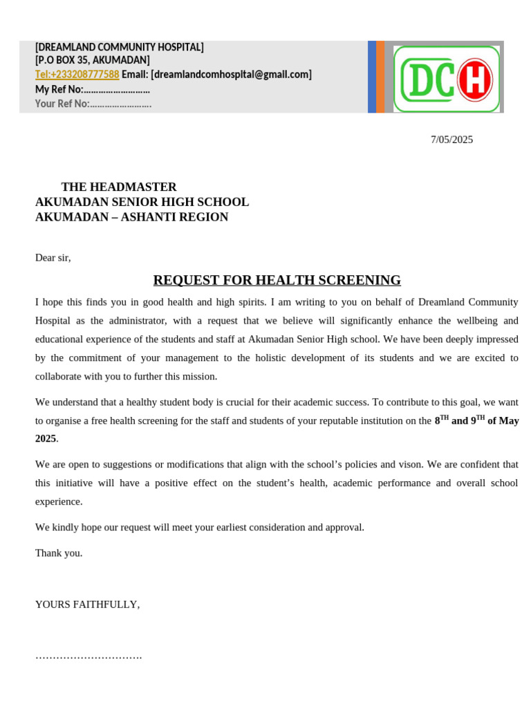 Health Screening Request for Students | PDF