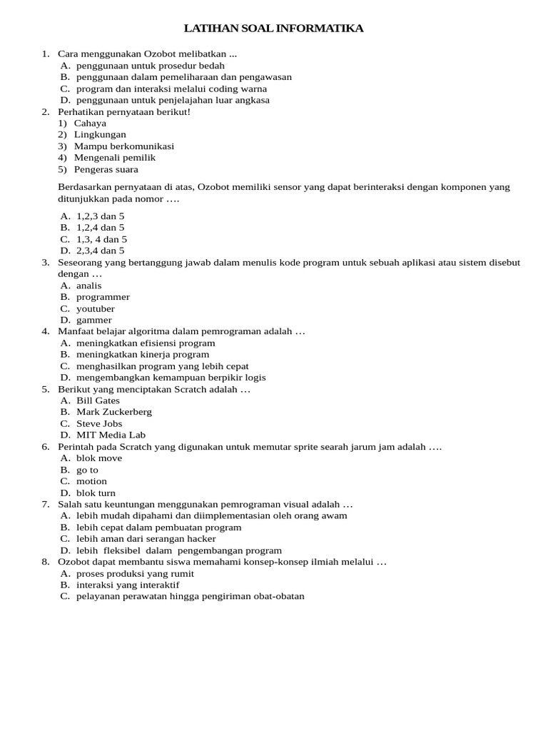 Latihan Soal Informatika Dasar | PDF