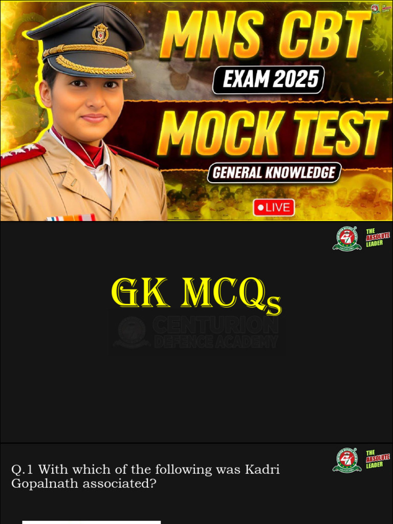 Mns CBT Exam 2025 GK Mock Test Live For Mns CBT Students I Best | PDF