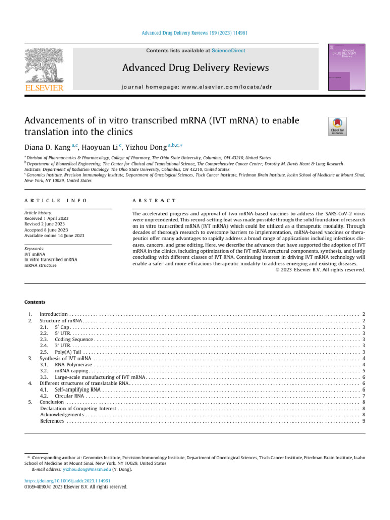 IVT mRNA Advances for Clinical Use | PDF | Messenger Rna | Rna
