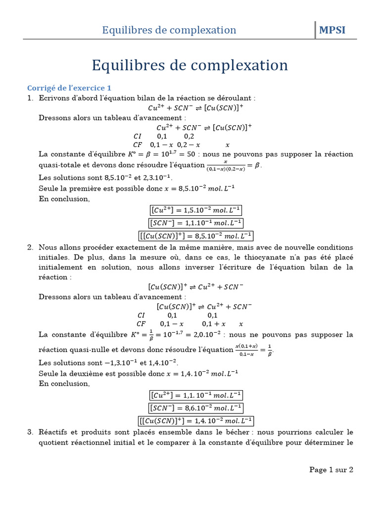 Équilibres de complexation en chimie | PDF | Équilibre chimique ...