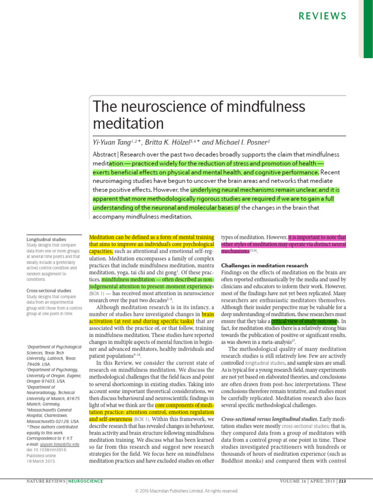 The Neuroscience of Mindfulness Meditation (3) | PDF | Prefrontal ...