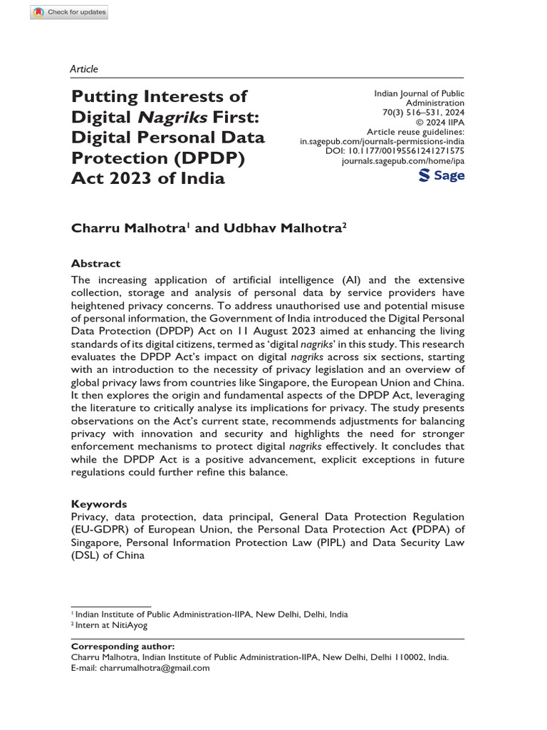 India’s Digital Personal Data Protection Act | PDF | Privacy ...