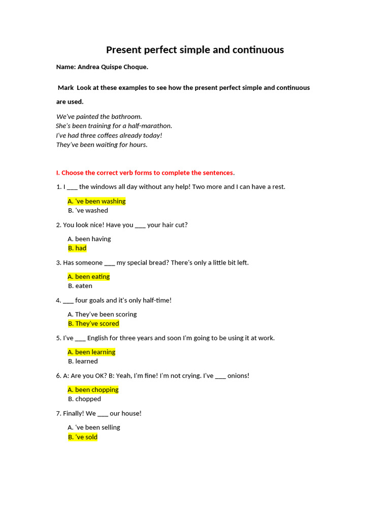 Present Perfect Simple vs. Continuous | PDF