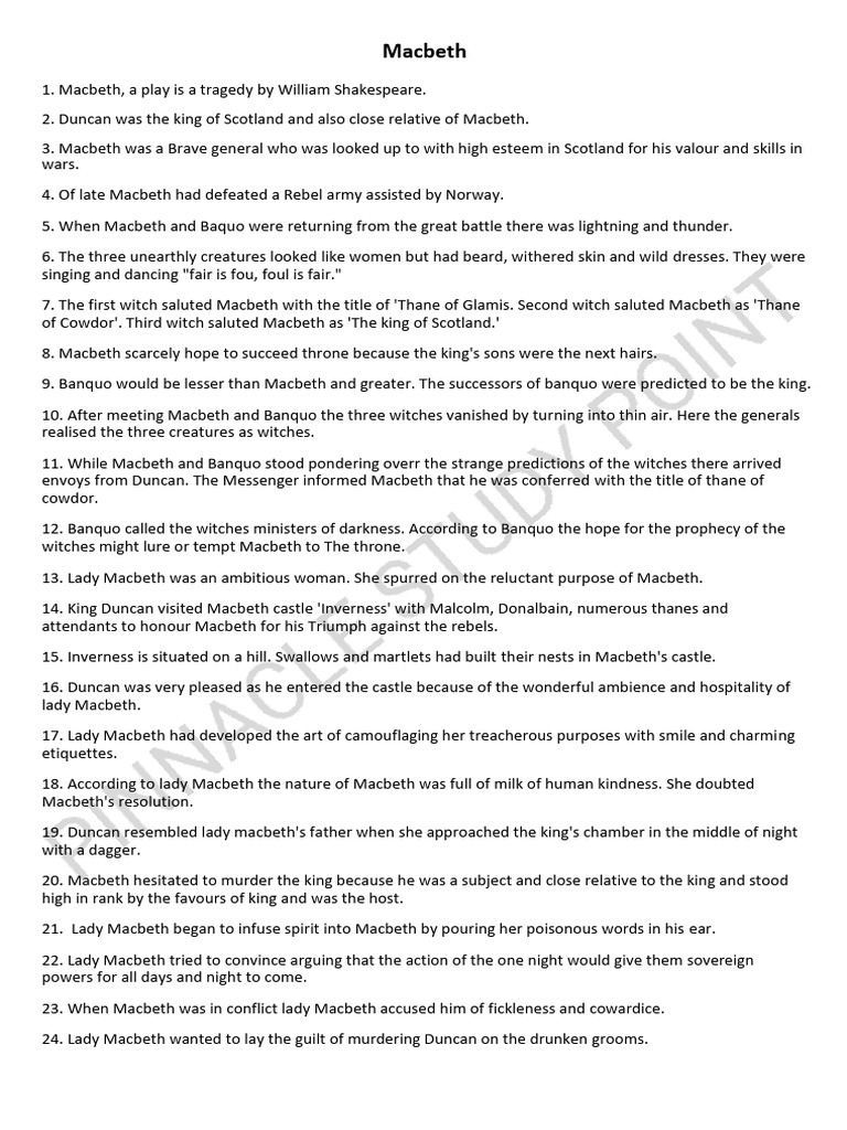 Overview of Shakespeare's Macbeth | PDF | Macbeth | Shakespearean Tragedies