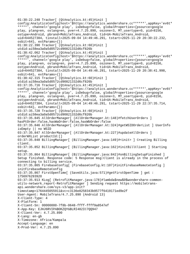 MobileTrans Android Analytics Log | PDF | Software | Computing