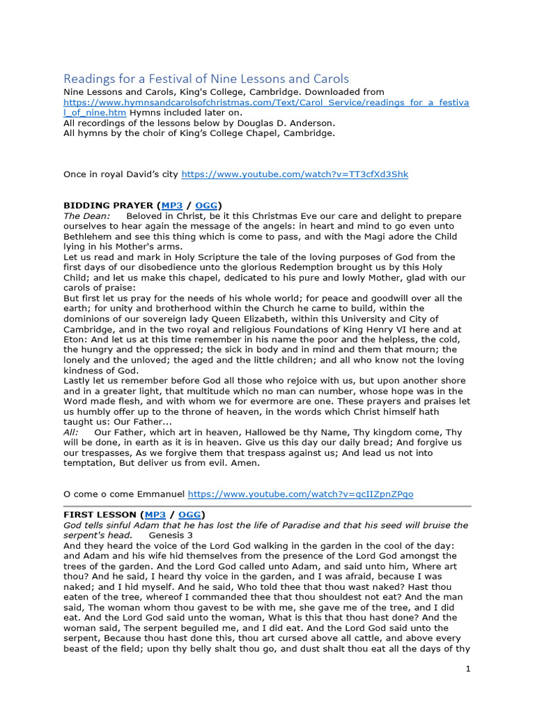 Nine Lessons and Carols Readings | PDF | Lord's Prayer | Religious ...