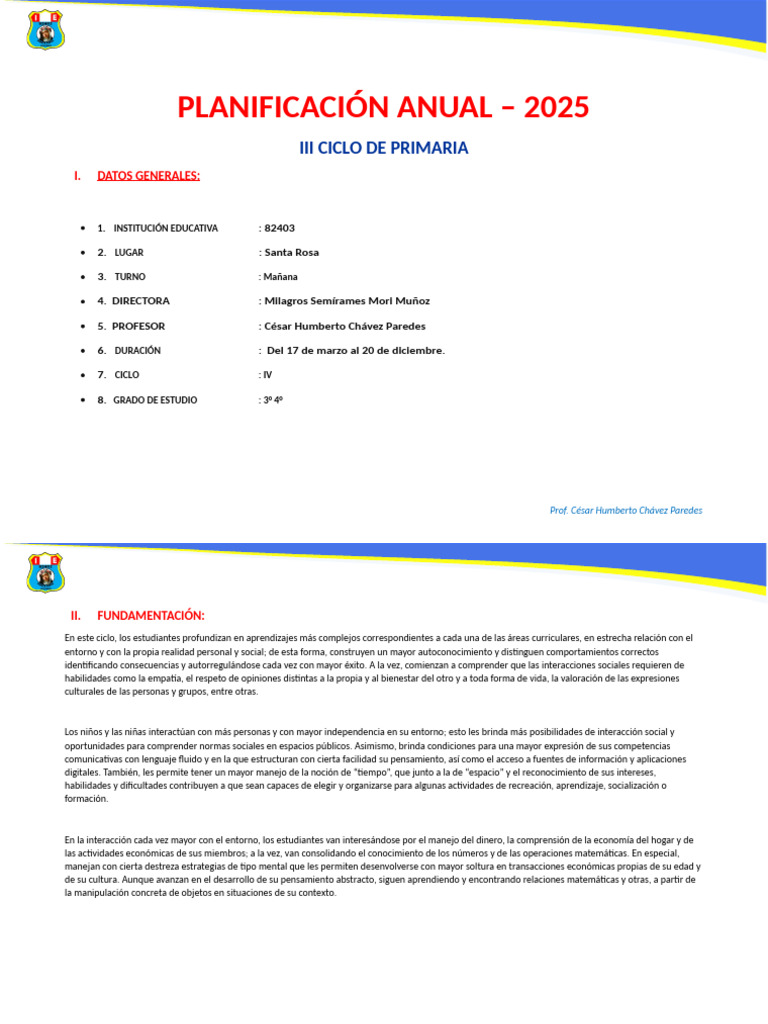 Planificación Anual 2025 - III Ciclo Primaria | PDF | Las emociones ...