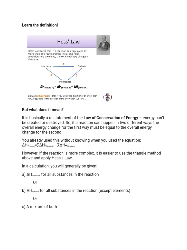 Understanding Hess's Law in Chemistry | PDF