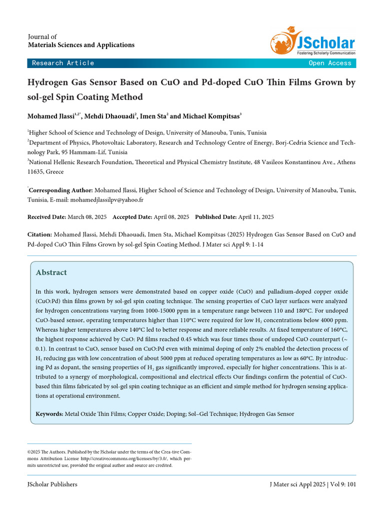 CuO and Pd-Doped CuO Hydrogen Sensors | PDF | Doping (Semiconductor ...