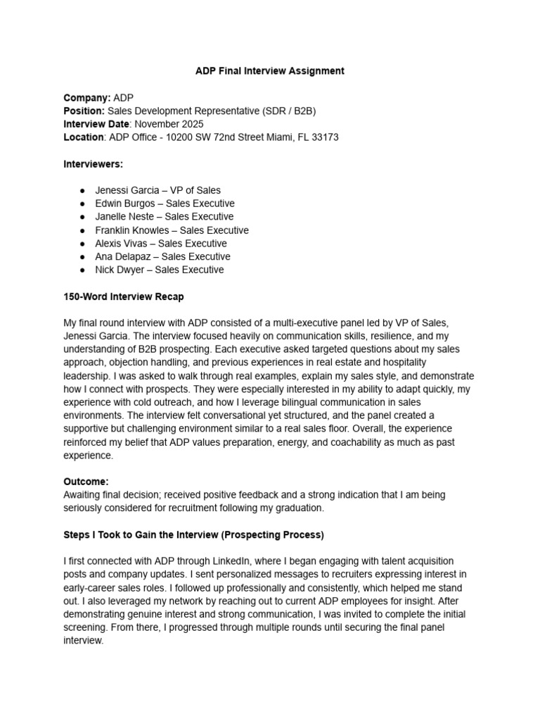 ADP Final Interview Assignment | PDF | Cognition | Human Communication