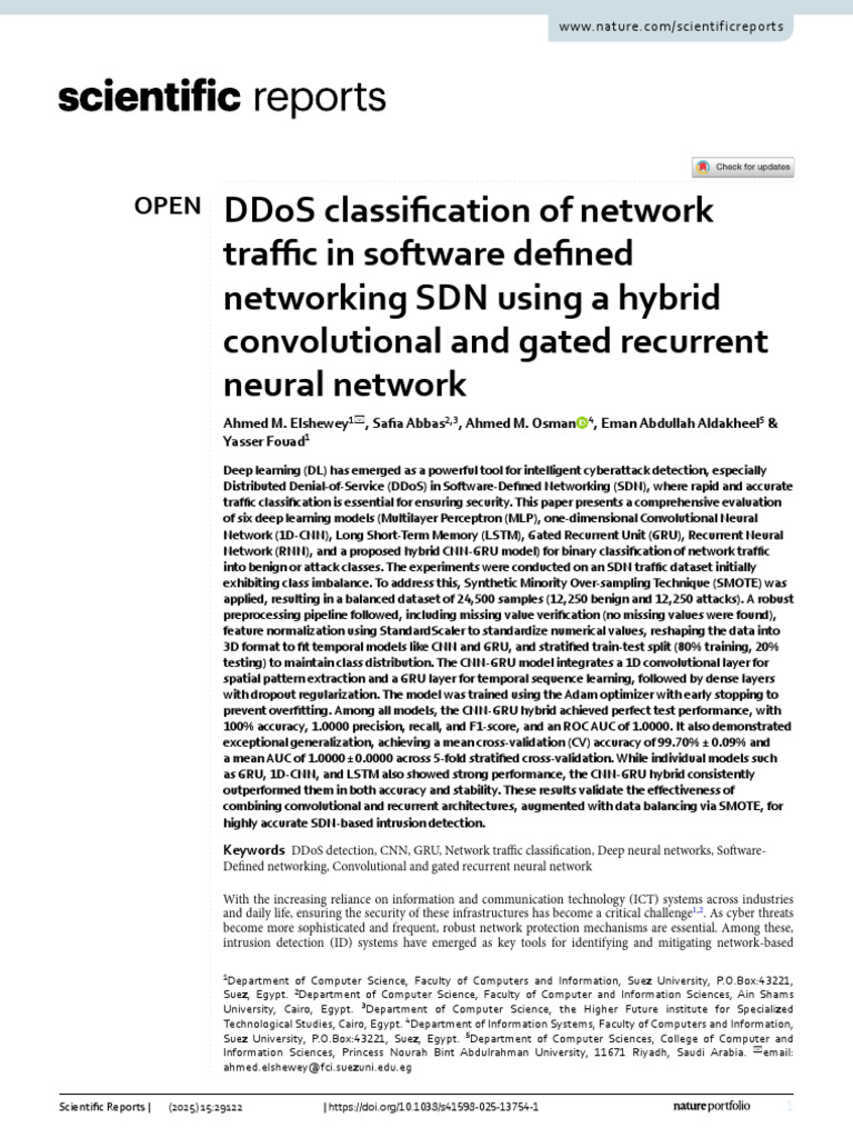 DDoS Classification of Network Traffic in SDN Using Hybrid CNN and ...