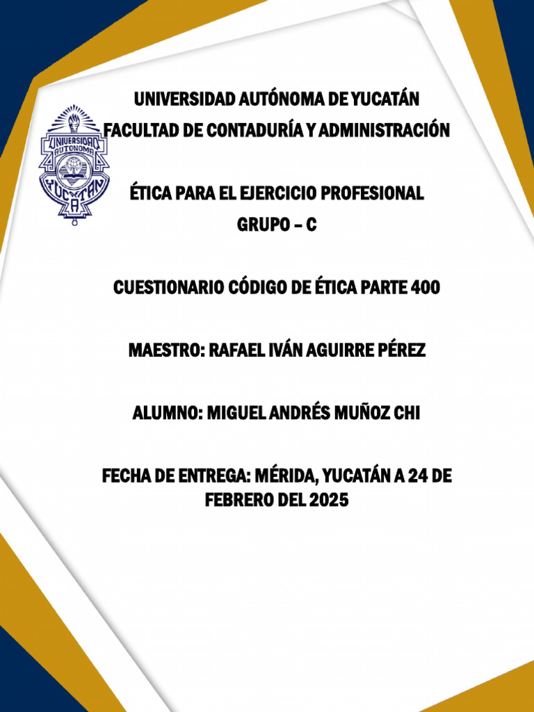 Cuestionario Parte 400 - Miguel Muñoz Chi | PDF | Auditoría | Contador