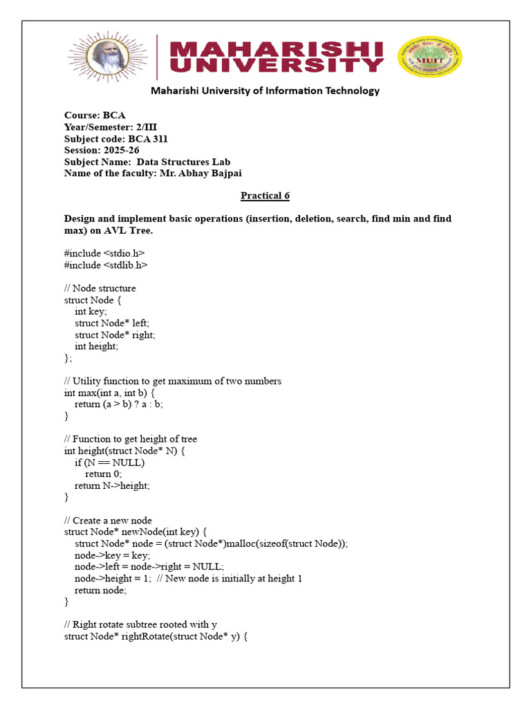 AVL Tree Operations in C Programming | PDF | Computer Programming ...