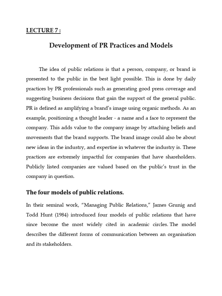 PR Practices and Models Explained | PDF | Public Relations | Social ...