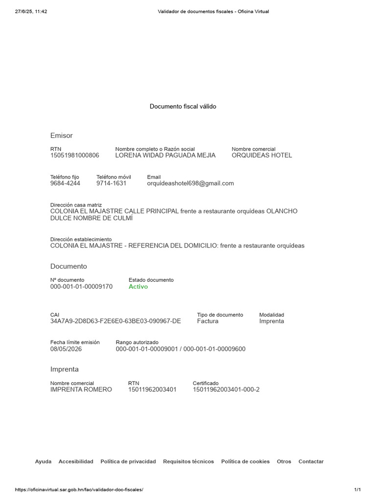 Validador de Documentos Fiscales SAR | PDF