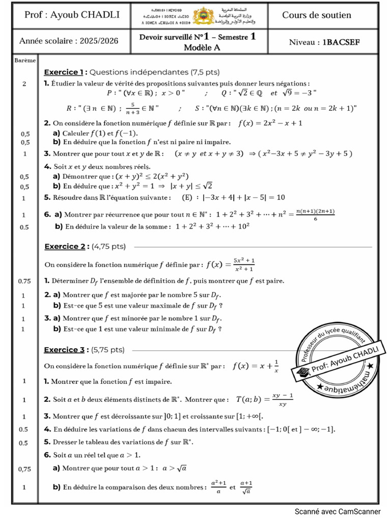 Correction Du Devoir N1 S1 Modèle a 1bac (Version 1) | PDF