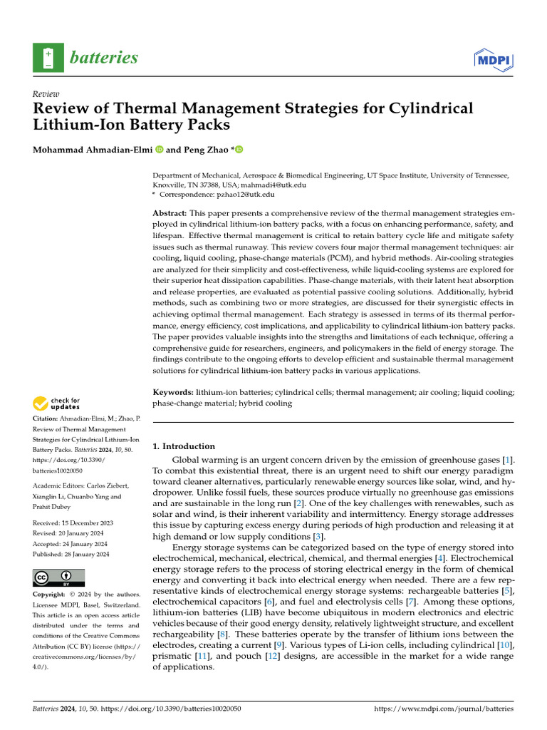 Thermal Management in Lithium-Ion Batteries | PDF | Lithium Ion Battery ...