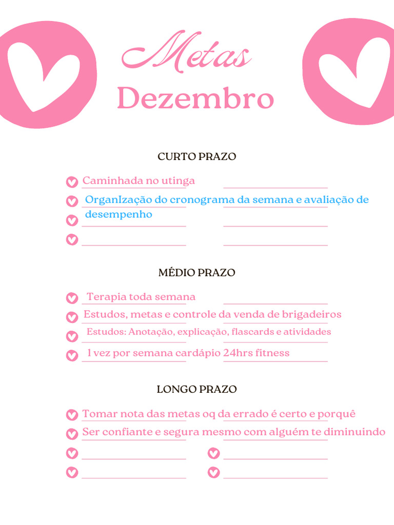 Documento A4 Simples Lista de Metas para 2025 Branco e Rosa PDF | PDF
