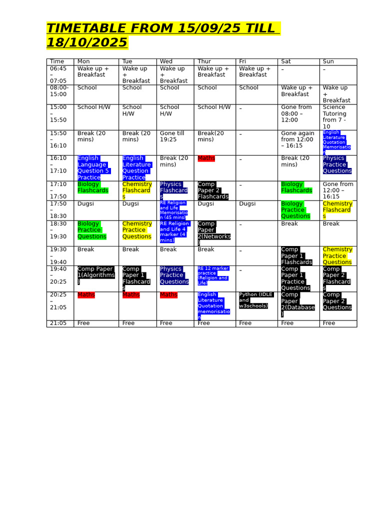 q1 Timetable | PDF