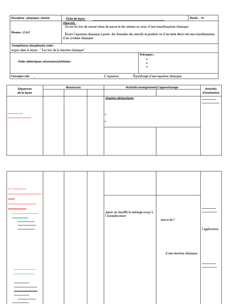 Lois de la réaction chimique en classe | PDF | Chimie | Réactions chimiques
