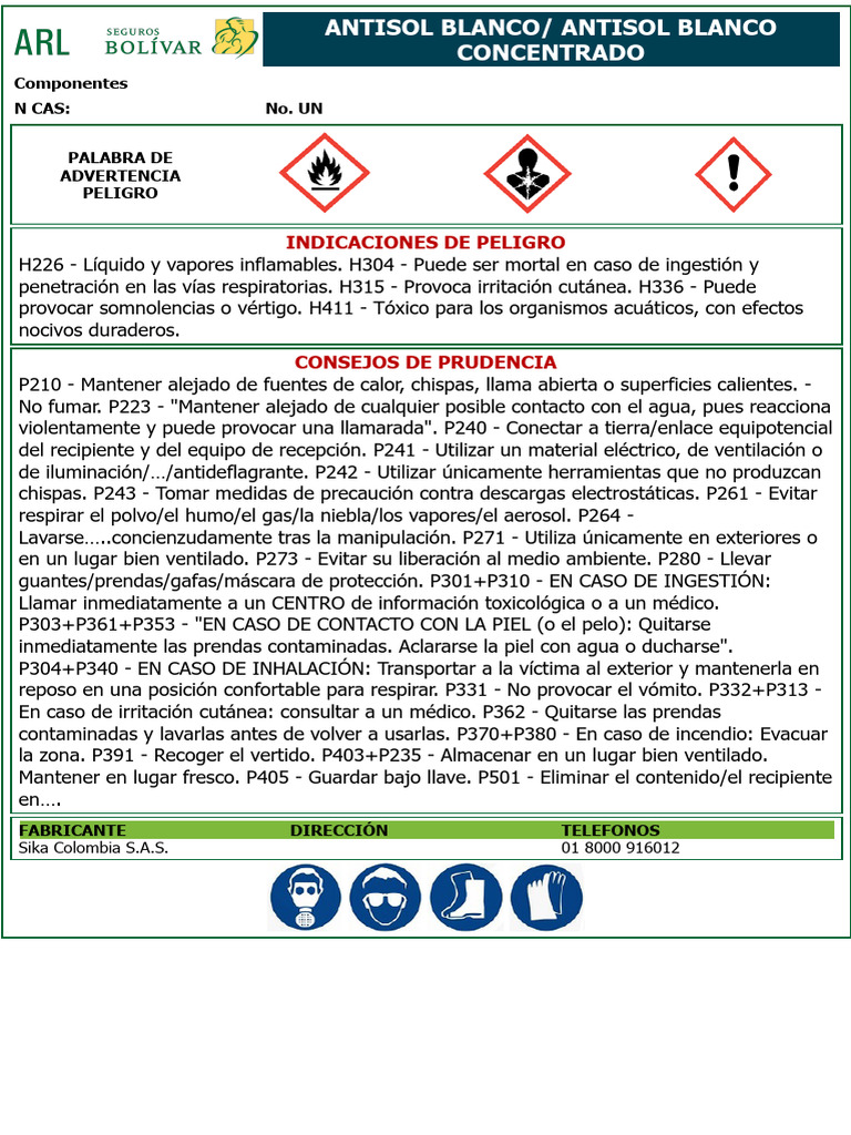 Antisol Blanco: Seguridad y Manejo | PDF