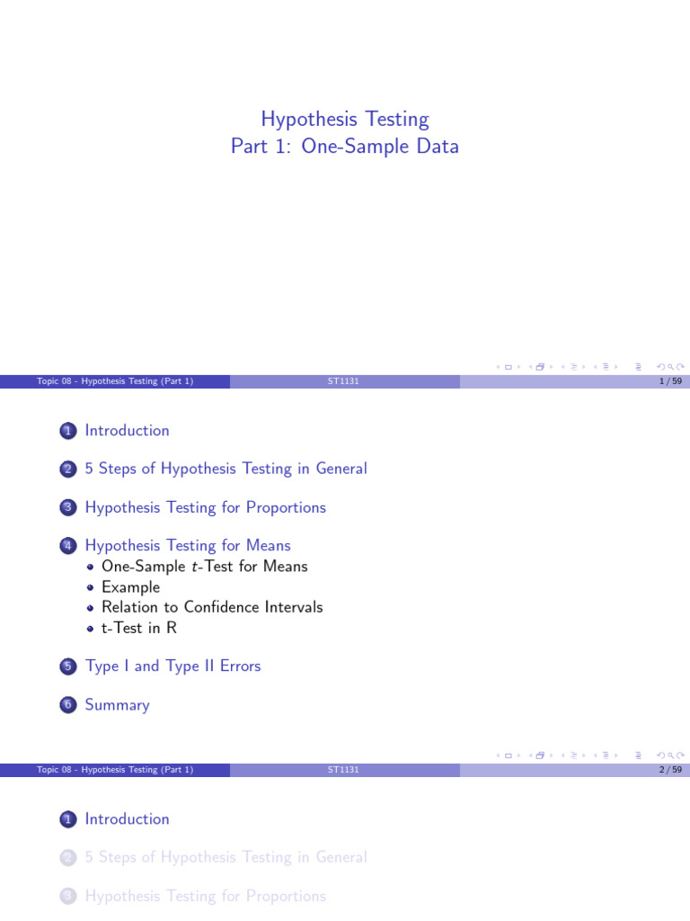 One-Sample Hypothesis Testing Guide | PDF | P Value | Statistical ...