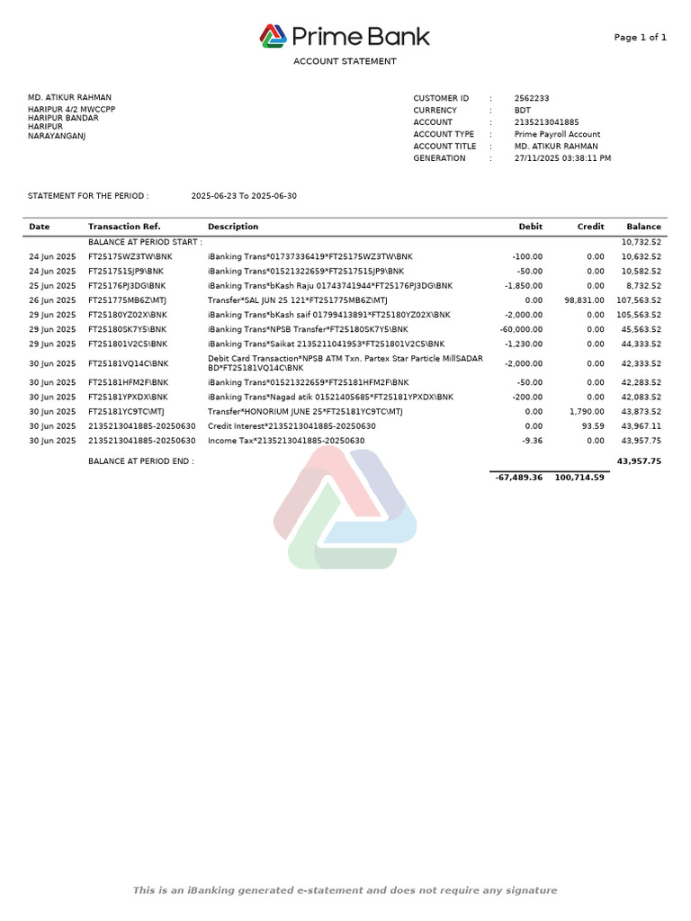 Estatement 2135213041885 202511271538 | PDF | Banks | Debits And Credits